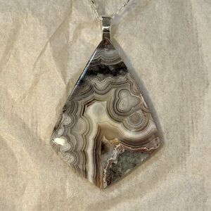 Large, Rare, Mexican Crazy Lave Agate Stone on Sterling chain.